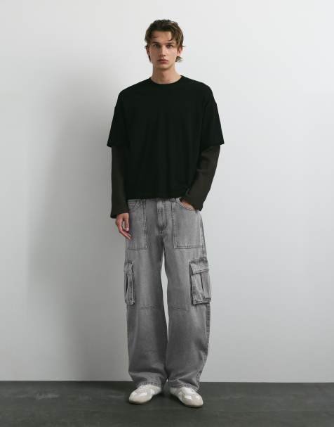 Pull&Bear relaxed cargo jeans in lichtgrijs - view 1