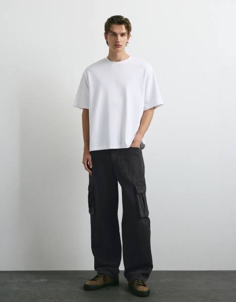 Pull&Bear relaxed cargo jeans in vervaagd zwart - view 1