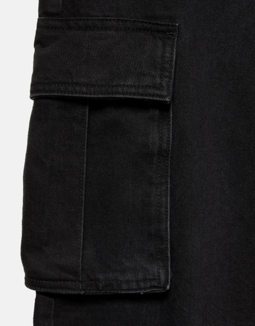 Pull&Bear relaxed cargo jeans in vervaagd zwart, 7 van 7