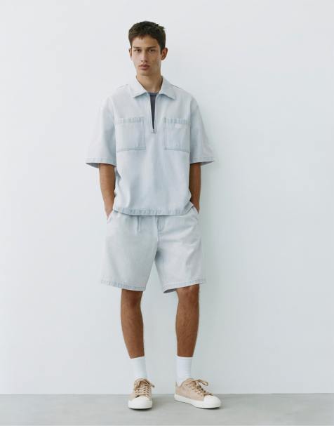 Pull&Bear Relaxed denim bermuda shorts in sky blue - view 1