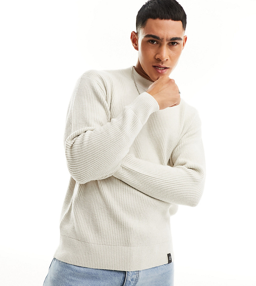 Pull & Bear relaxed fisherman ribbed jumper in beige exclusive at ASOS-Neutral
