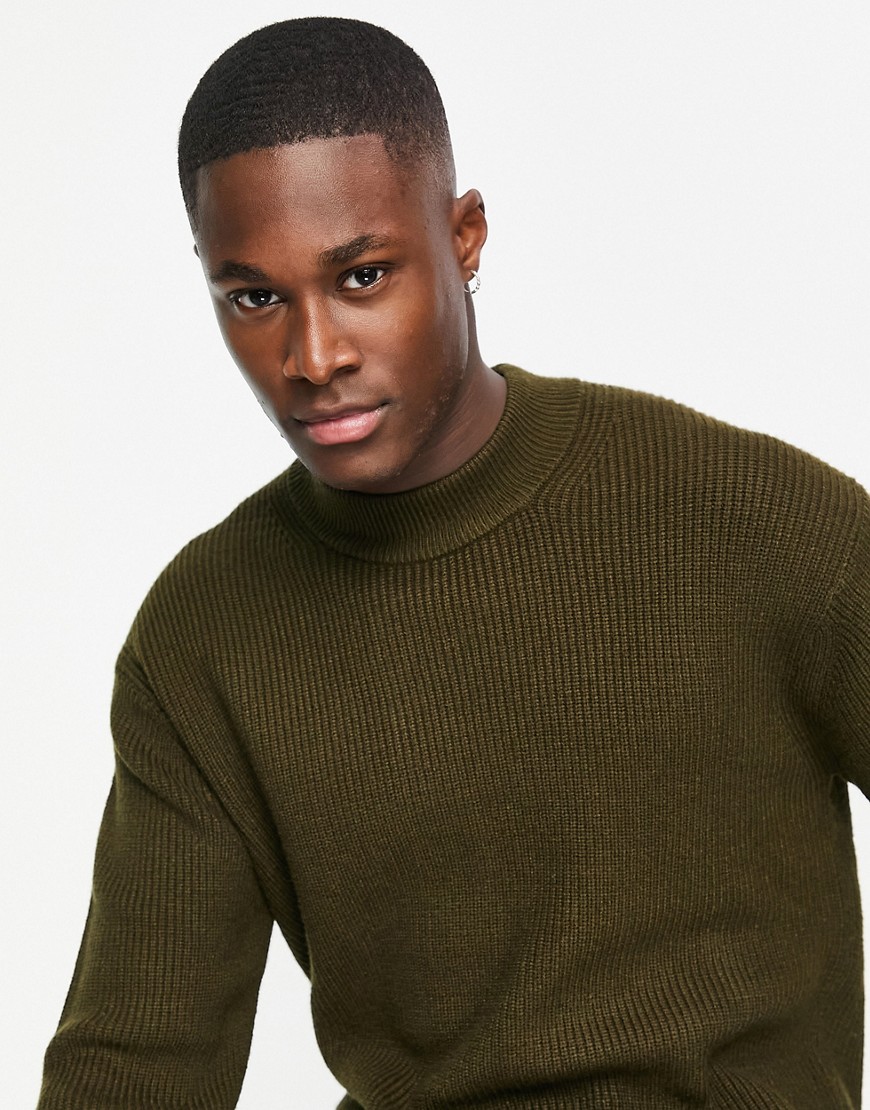 Pull & Bear Relaxed Fisherman Ribbed Jumper In Forrest Green
