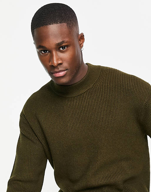 Pull&Bear relaxed fisherman ribbed jumper in forrest green | ASOS