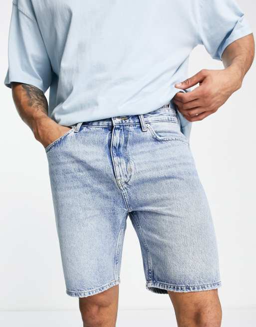 Pull&Bear relaxed fit denim shorts in blue