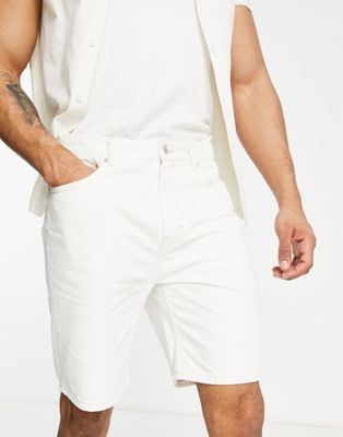 Pull&Bear relaxed fit denim shorts in white