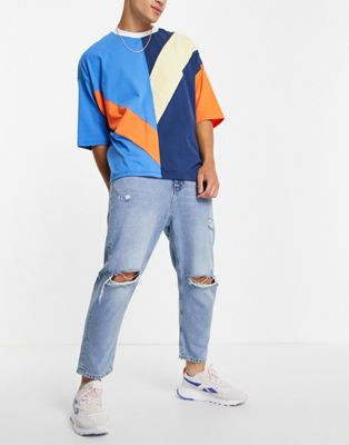 Pull&Bear relaxed fit jeans in blue with rips  - ASOS Price Checker