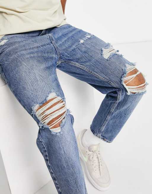 Pull&Bear relaxed fit jeans in mid blue, 3 of 4