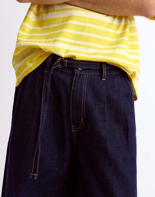 Pull&Bear Relaxed fit jeans with darts and belt in navy, 3 of 7