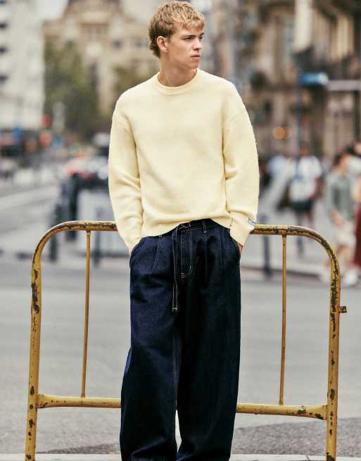 Pull&Bear Relaxed fit jeans with darts and belt in navy, 6 of 7