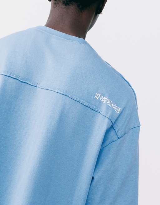 Pull&Bear Relaxed fit overlock t-shirt in medium blue, 2 of 7