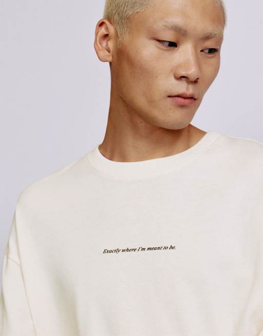 Pull&Bear Relaxed fit slogan t-shirt in sand, 4 of 7