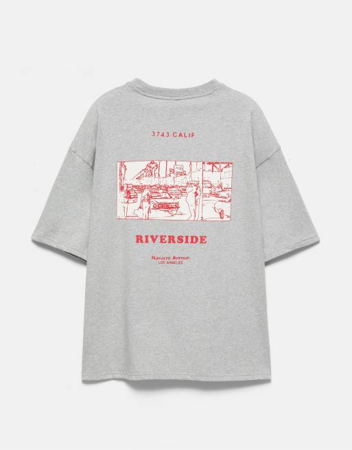 Pull&Bear relaxed-fit T-shirt met verhoogde print in grijs gemêleerd, 7 van 7