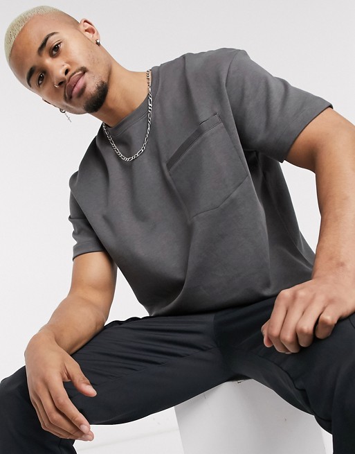 Pull&Bear relaxed fit t-shirt with chest pocket in grey