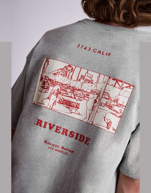 Pull&Bear Relaxed fit t-shirt with raised graphic in grey marl, 3 of 7