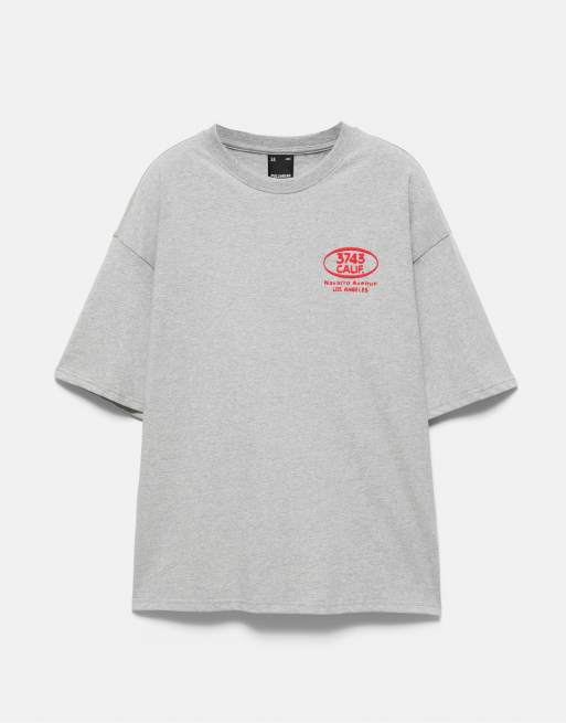 Pull&Bear Relaxed fit t-shirt with raised graphic in grey marl, 5 of 7