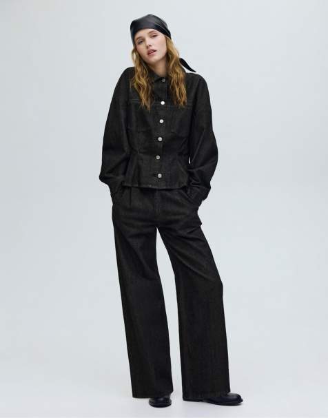 Pull&Bear Relaxed fit wide-leg jeans in black