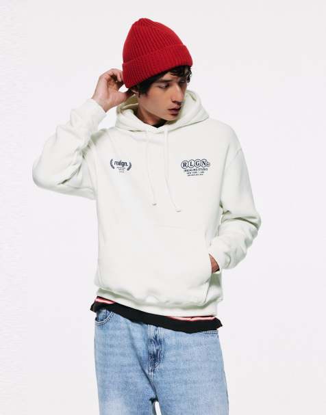 Pull&Bear Relaxed graphic hoodie in off white - view 1