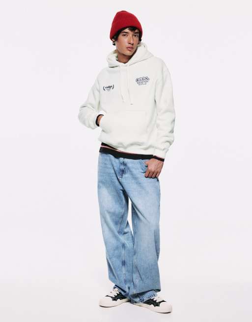 Pull&Bear Relaxed graphic hoodie in off white, 4 of 7