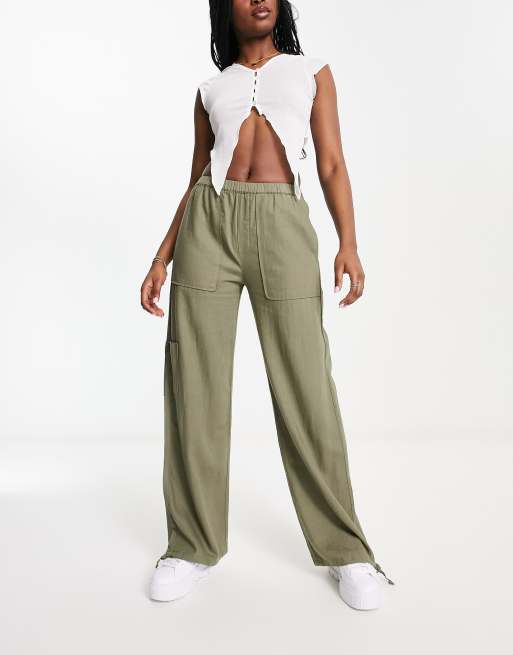 Pull&Bear relaxed linen pants in khaki