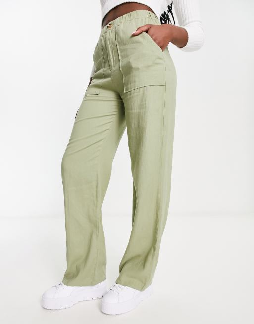 Avella Women's Linen Blend Crop Pants - Sage Green - Size 20