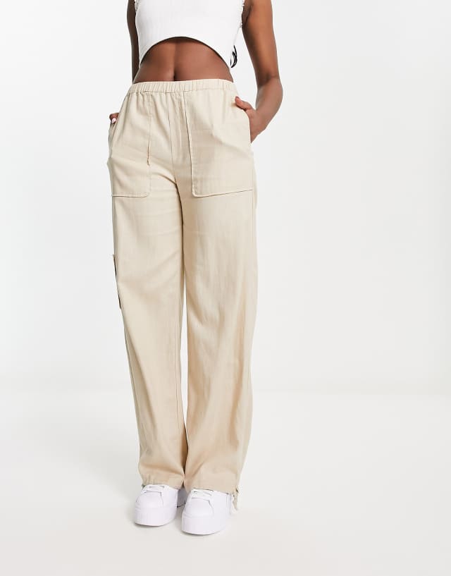 Pull&Bear relaxed linen pants in sand