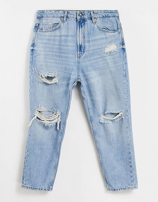 Pull&Bear relaxed ripped jeans in blue | ASOS