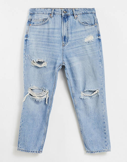 presente postura Mimar Pull&Bear relaxed ripped jeans in blue | ASOS