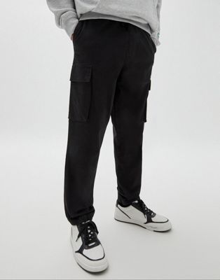 Pull&Bear relaxed simple cargo trousers in black