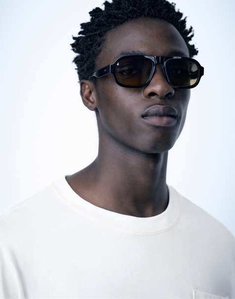Pull&Bear Resin-Aviator-Sonnenbrille in Schwarz - view 1