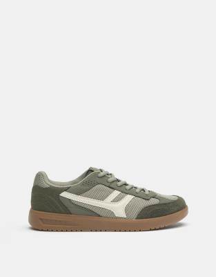 Pull&Bear Retro fabric trainers in khaki