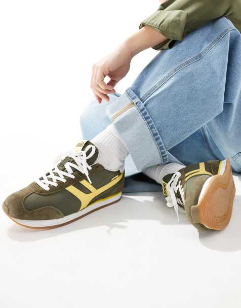 Pull&Bear retro gum sole sneakers in green - view 1