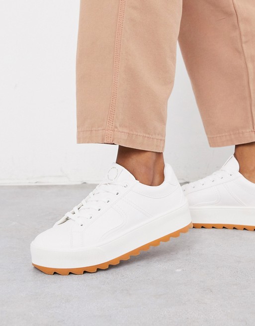 Pull&Bear retro lace up trainers in white