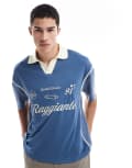 [Pull & Bear] Pull & Bear retro regatta sport polo in blue XS BLUE