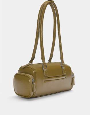 Pull & Bear - Retro-Schultertasche in Khaki mit Fächern-Bunt
