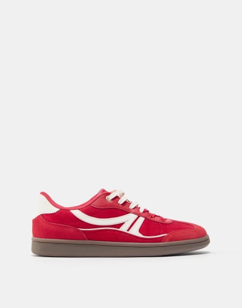 Pull&Bear – Retro-Sneaker zum Schnüren in Rot - view 1