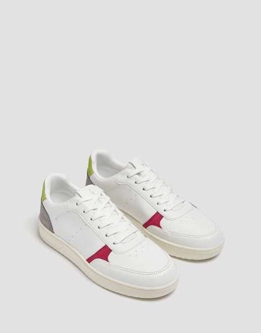 Pull&Bear retro sneakers in white with colour block