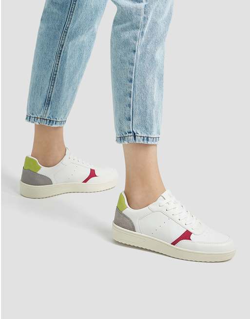 Pull&Bear - Retro sneakers in wit met kleurvlakken, 2 van 4