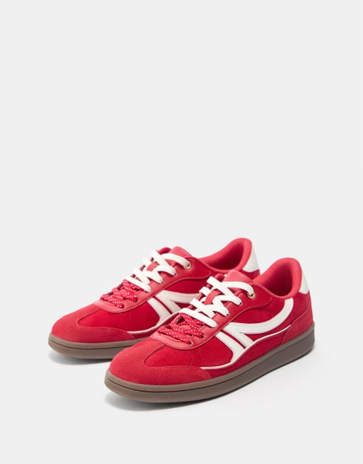Pull&Bear - Retro sneakers met veters in rood, 4 van 4