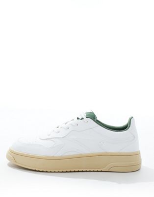 Pull&Bear retro trainer with green detail in white