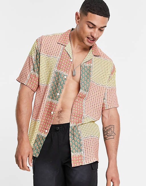  Pull&Bear revere shirt with patchwork print 