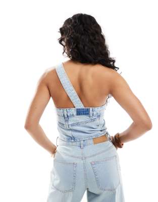 Pull & Bear Reworked Denim Top In Blue