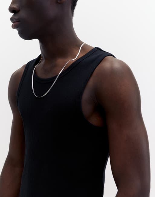 Pull&Bear rib vest top in black, 3 of 4