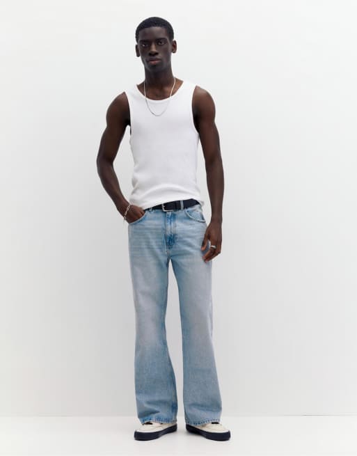 Pull&Bear rib vest top in white, 2 of 4