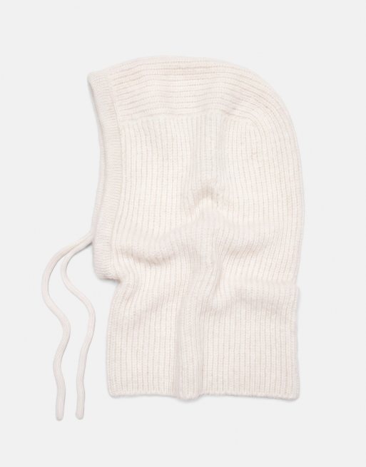 Pull&Bear ribbad stickad balaklava i beige med ull, 4 av 4