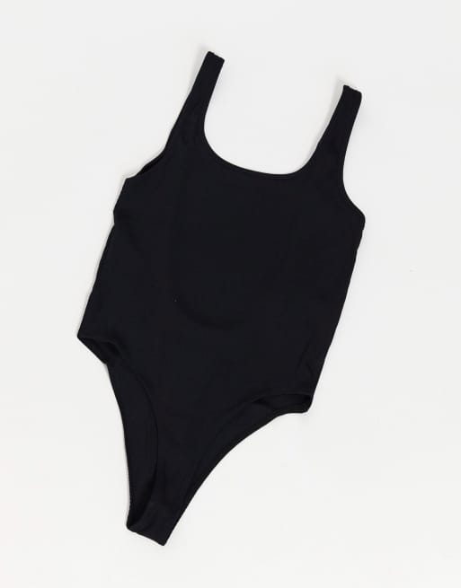 Pull&Bear ribbed bodysuit in black