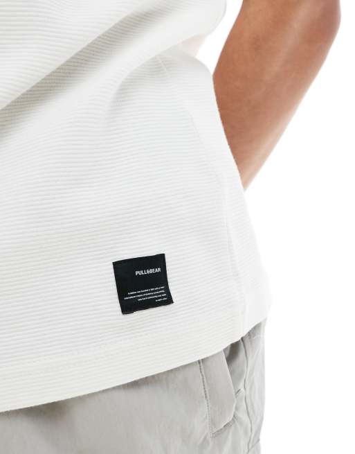 Pull&Bear ribbed boxy t-shirt in white, 3 of 4