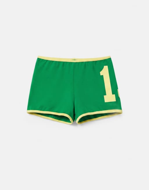 Pull&Bear Ribbed brazil graphic shorts in green, 3 of 4