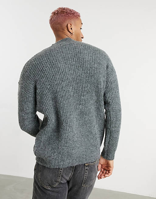  Pull&Bear ribbed crew neck jumper in brown 