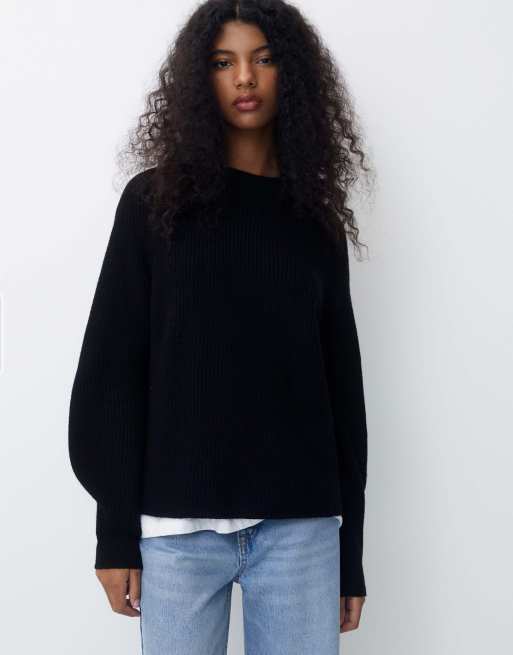 Black ribbed clearance crew neck jumper