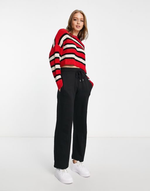 Pull&Bear ribbed cropped sweater in red with contrast stripe